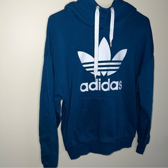 Adidas Women’s Blue Treefoil Oversized Tech Style Hoodie Size Small - Picture 4 of 9